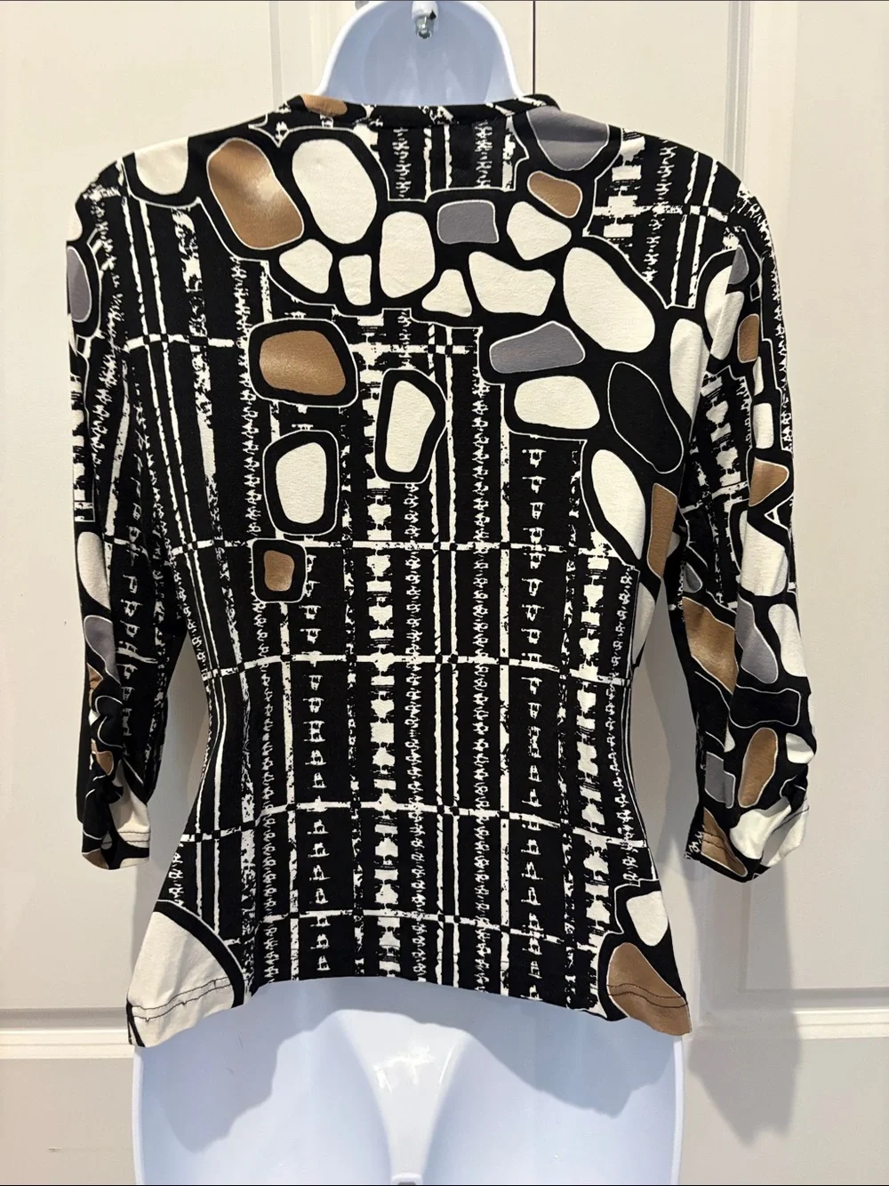 Joseph Ribkoff Black, Cream & Tan Abstract Zip-Front Top - Picture 2 of 3